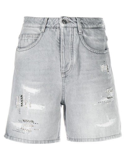 crystal-embellished high-rise denim shorts