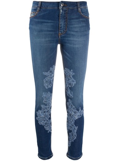 lace-appliqué skinny jeans