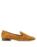 embossed-logo suede loafers