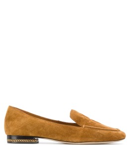 embossed-logo suede loafers