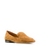 embossed-logo suede loafers
