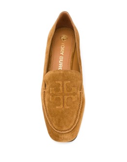 embossed-logo suede loafers