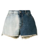 two-tone frayed denim shorts