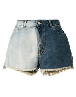 two-tone frayed denim shorts