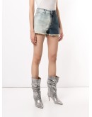 two-tone frayed denim shorts