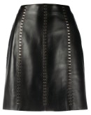 stapled leather mini skirt