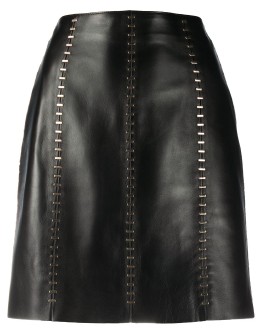 stapled leather mini skirt