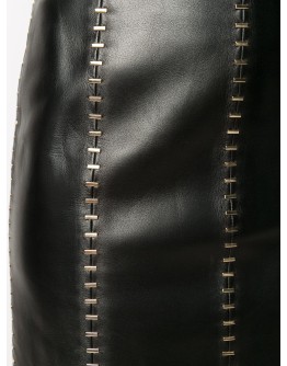 stapled leather mini skirt