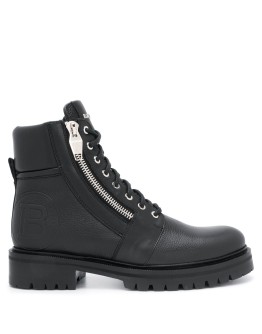 embossed logo combat boots