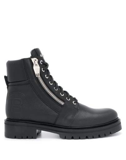 embossed logo combat boots