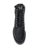 embossed logo combat boots