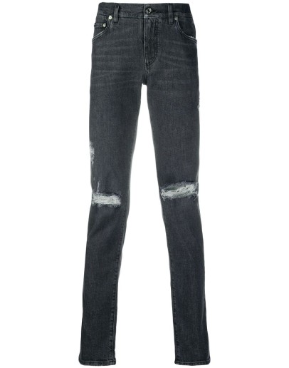 ripped detail straight jeans