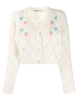 embroidered pointelle knit cardigan