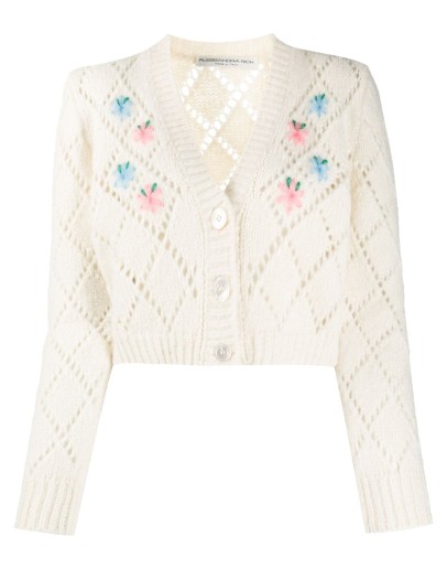 embroidered pointelle knit cardigan