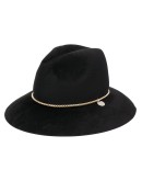 chain-embellished fedora hat