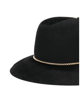 chain-embellished fedora hat