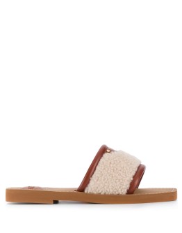 Woody shearling slides