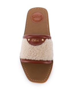 Woody shearling slides