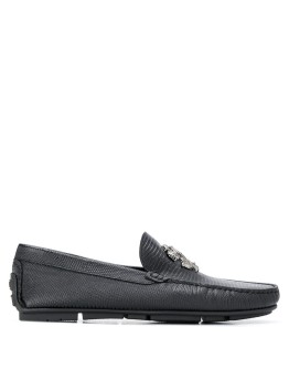 snake-buckle leather loafers