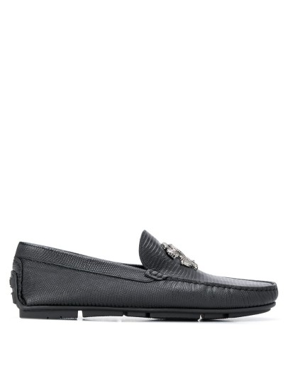 snake-buckle leather loafers