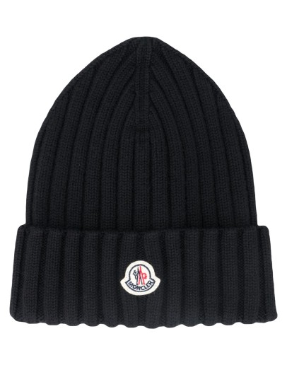 ribbed logo-patch beanie