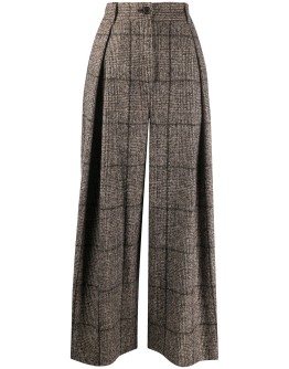 tweed check wide-leg trousers