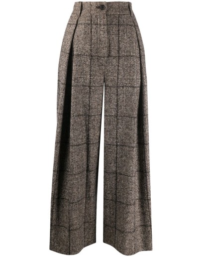 tweed check wide-leg trousers