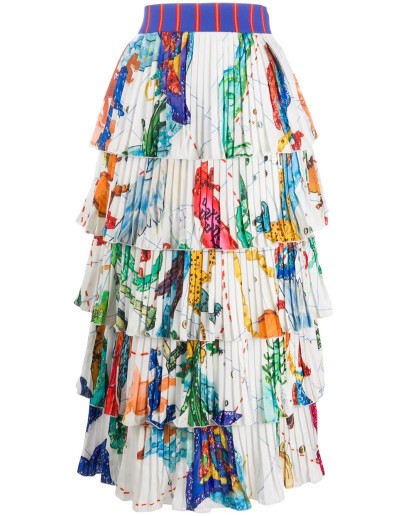 zodiac print tiered skirt