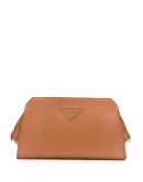 top zip calf leather clutch bag
