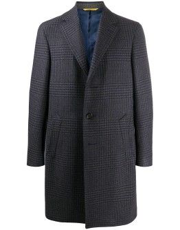 glen plaid single-breasted coat