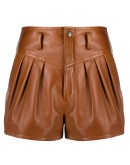 high-rise pleated leather shorts
