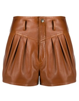 high-rise pleated leather shorts