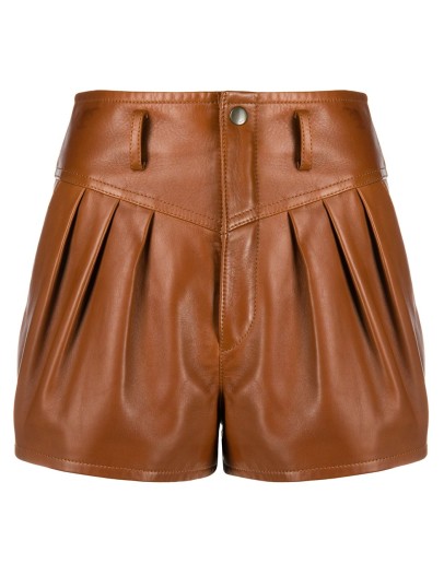 high-rise pleated leather shorts