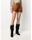 high-rise pleated leather shorts