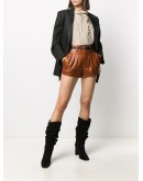 high-rise pleated leather shorts