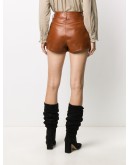 high-rise pleated leather shorts