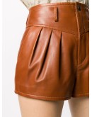 high-rise pleated leather shorts