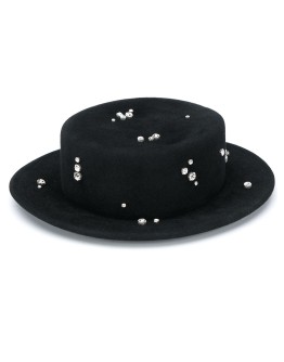 crystal-embellished canotier hat