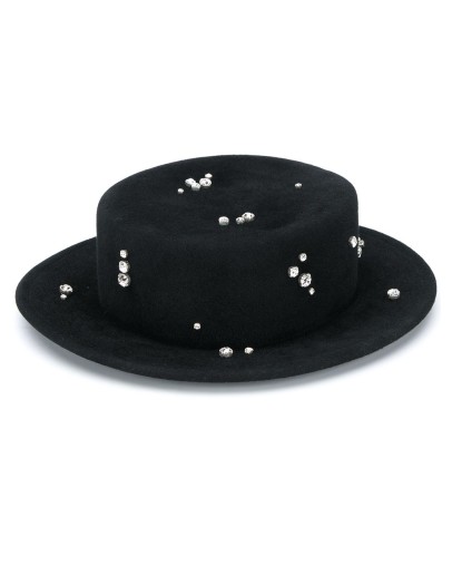 crystal-embellished canotier hat
