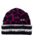 leopard-print striped beanie