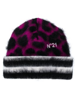 leopard-print striped beanie