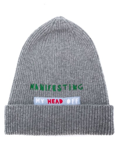 Manifesting embroidered slogan beanie