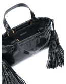 tassel-embellished embossed tote bag