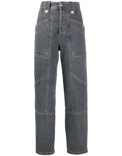 high-waisted denim trousers
