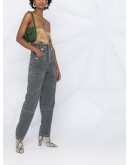 high-waisted denim trousers