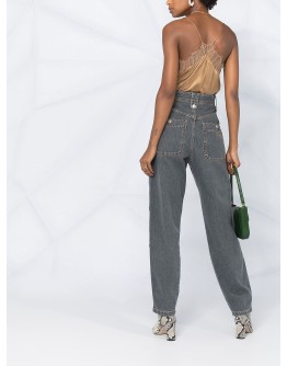 high-waisted denim trousers