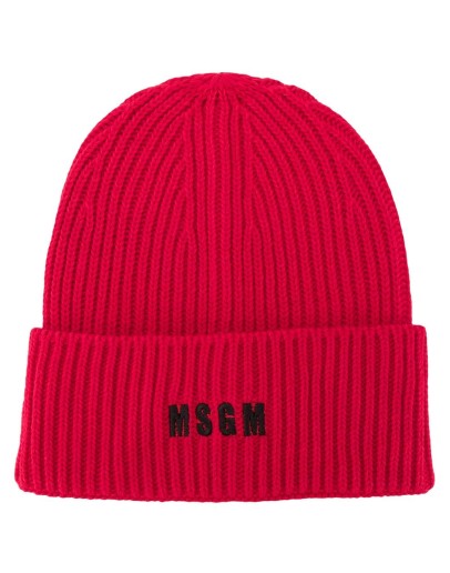 embroidered logo ribbed beanie