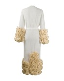 rose-appliqué lace dressing gown