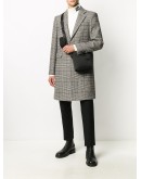 monochrome check single-breasted coat