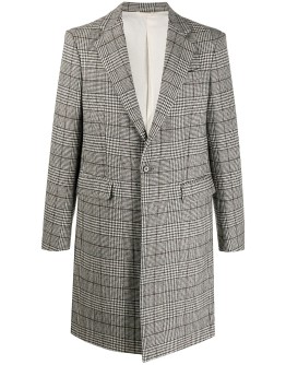 monochrome check single-breasted coat
